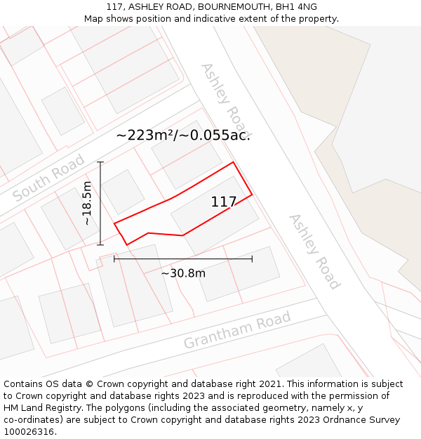 117, ASHLEY ROAD, BOURNEMOUTH, BH1 4NG: Plot and title map