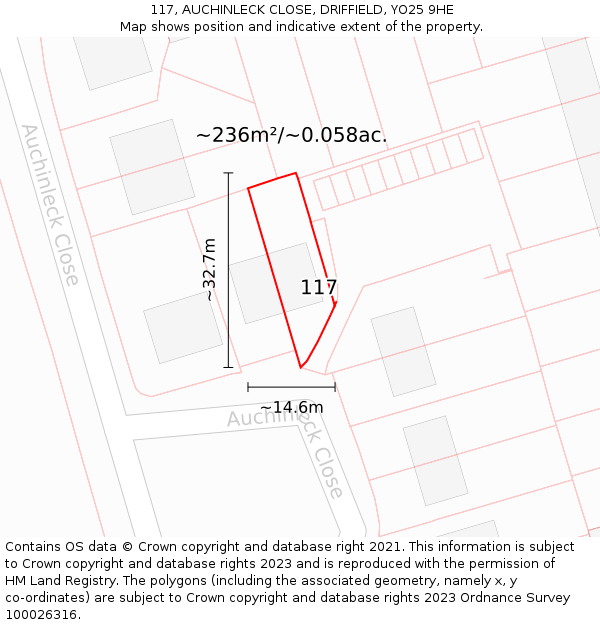 117, AUCHINLECK CLOSE, DRIFFIELD, YO25 9HE: Plot and title map