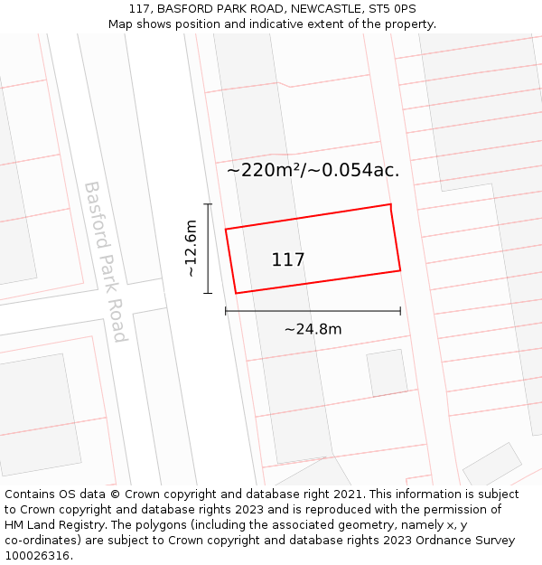 117, BASFORD PARK ROAD, NEWCASTLE, ST5 0PS: Plot and title map