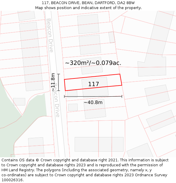 117, BEACON DRIVE, BEAN, DARTFORD, DA2 8BW: Plot and title map