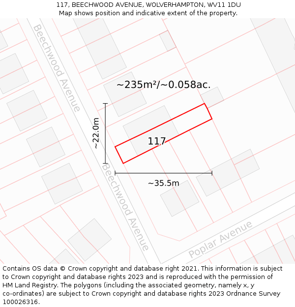117, BEECHWOOD AVENUE, WOLVERHAMPTON, WV11 1DU: Plot and title map