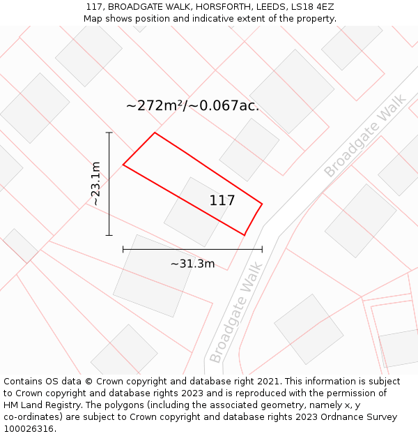 117, BROADGATE WALK, HORSFORTH, LEEDS, LS18 4EZ: Plot and title map