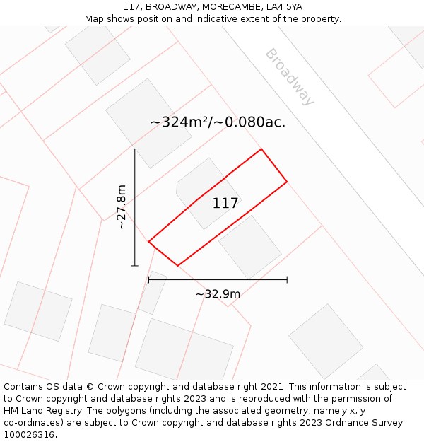 117, BROADWAY, MORECAMBE, LA4 5YA: Plot and title map