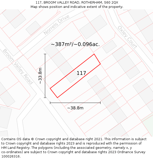 117, BROOM VALLEY ROAD, ROTHERHAM, S60 2QX: Plot and title map