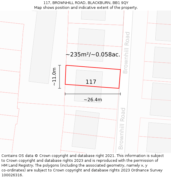 117, BROWNHILL ROAD, BLACKBURN, BB1 9QY: Plot and title map