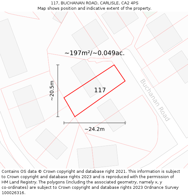 117, BUCHANAN ROAD, CARLISLE, CA2 4PS: Plot and title map