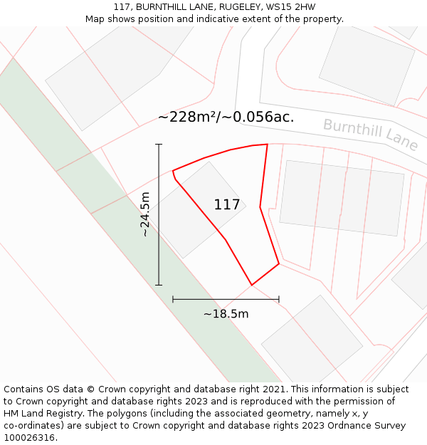 117, BURNTHILL LANE, RUGELEY, WS15 2HW: Plot and title map