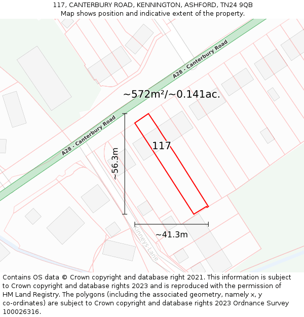 117, CANTERBURY ROAD, KENNINGTON, ASHFORD, TN24 9QB: Plot and title map