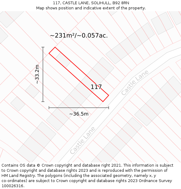 117, CASTLE LANE, SOLIHULL, B92 8RN: Plot and title map