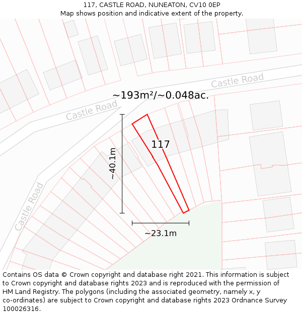 117, CASTLE ROAD, NUNEATON, CV10 0EP: Plot and title map