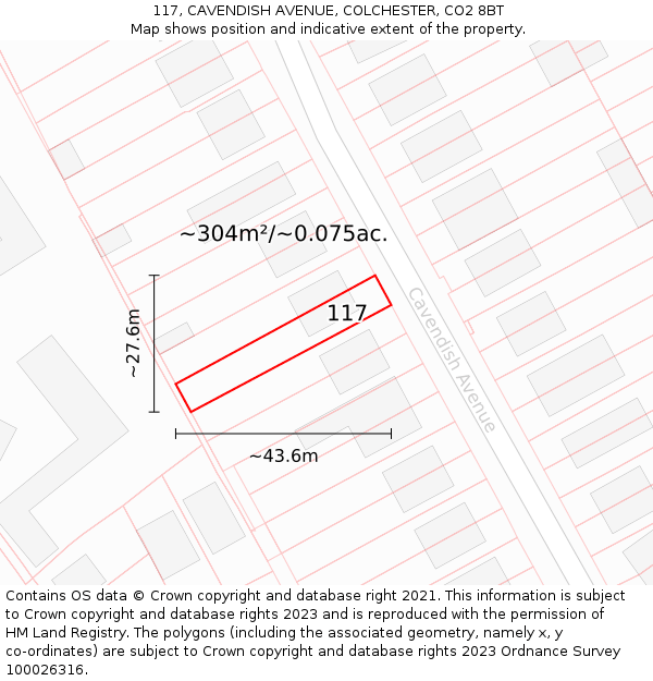 117, CAVENDISH AVENUE, COLCHESTER, CO2 8BT: Plot and title map
