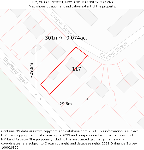 117, CHAPEL STREET, HOYLAND, BARNSLEY, S74 0NP: Plot and title map