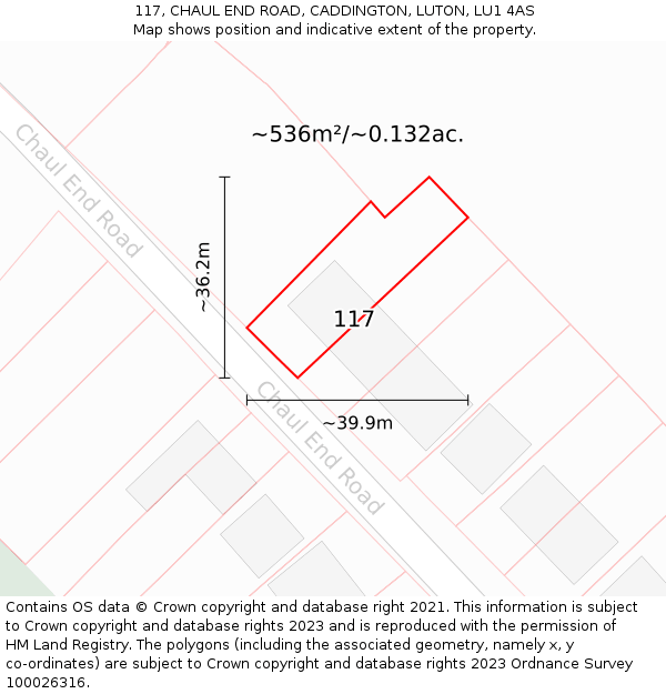 117, CHAUL END ROAD, CADDINGTON, LUTON, LU1 4AS: Plot and title map