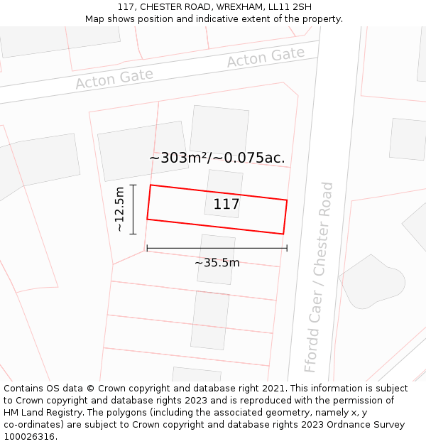 117, CHESTER ROAD, WREXHAM, LL11 2SH: Plot and title map
