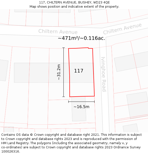 117, CHILTERN AVENUE, BUSHEY, WD23 4QE: Plot and title map