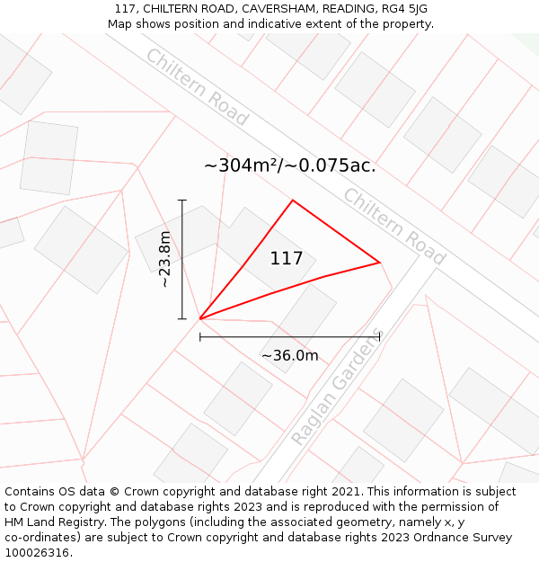 117, CHILTERN ROAD, CAVERSHAM, READING, RG4 5JG: Plot and title map
