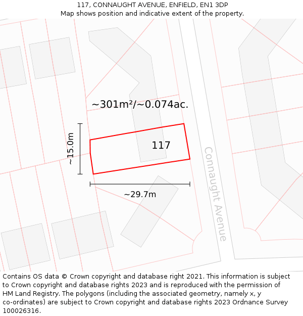 117, CONNAUGHT AVENUE, ENFIELD, EN1 3DP: Plot and title map