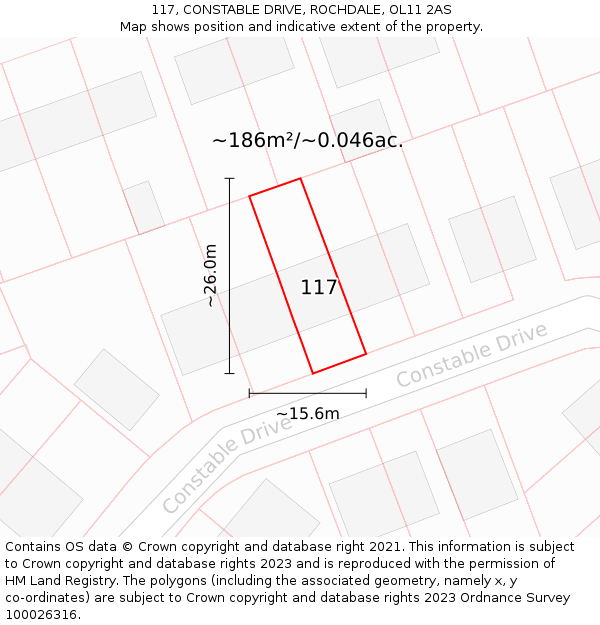 117, CONSTABLE DRIVE, ROCHDALE, OL11 2AS: Plot and title map