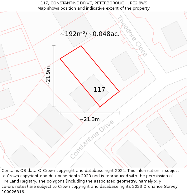 117, CONSTANTINE DRIVE, PETERBOROUGH, PE2 8WS: Plot and title map