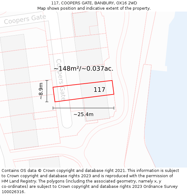 117, COOPERS GATE, BANBURY, OX16 2WD: Plot and title map