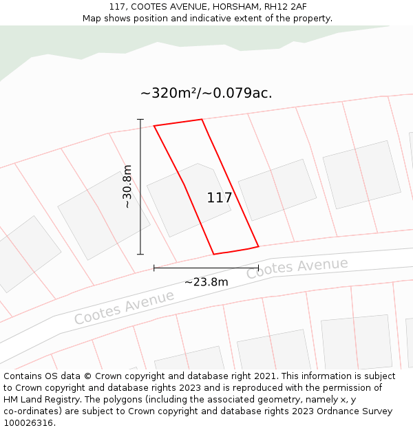 117, COOTES AVENUE, HORSHAM, RH12 2AF: Plot and title map