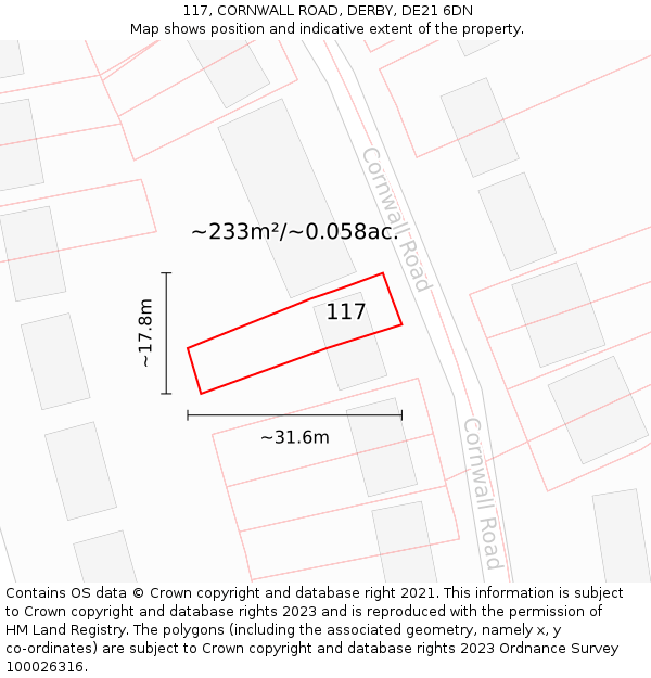 117, CORNWALL ROAD, DERBY, DE21 6DN: Plot and title map