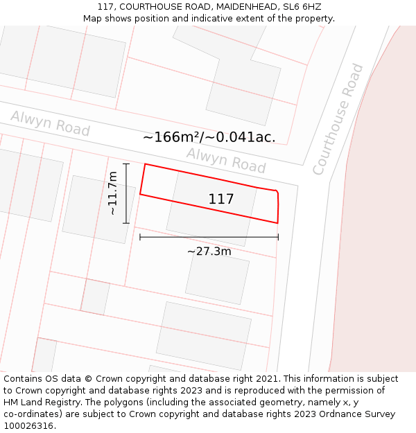 117, COURTHOUSE ROAD, MAIDENHEAD, SL6 6HZ: Plot and title map