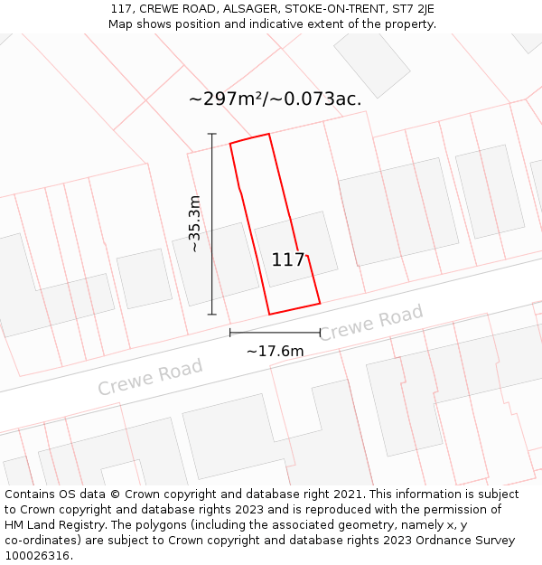 117, CREWE ROAD, ALSAGER, STOKE-ON-TRENT, ST7 2JE: Plot and title map