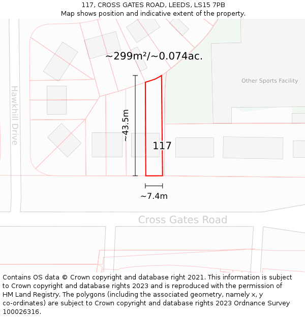 117, CROSS GATES ROAD, LEEDS, LS15 7PB: Plot and title map