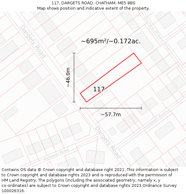 117, DARGETS ROAD, CHATHAM, ME5 8BS: Plot and title map