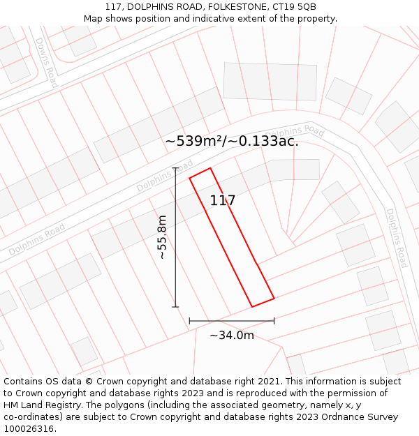 117, DOLPHINS ROAD, FOLKESTONE, CT19 5QB: Plot and title map