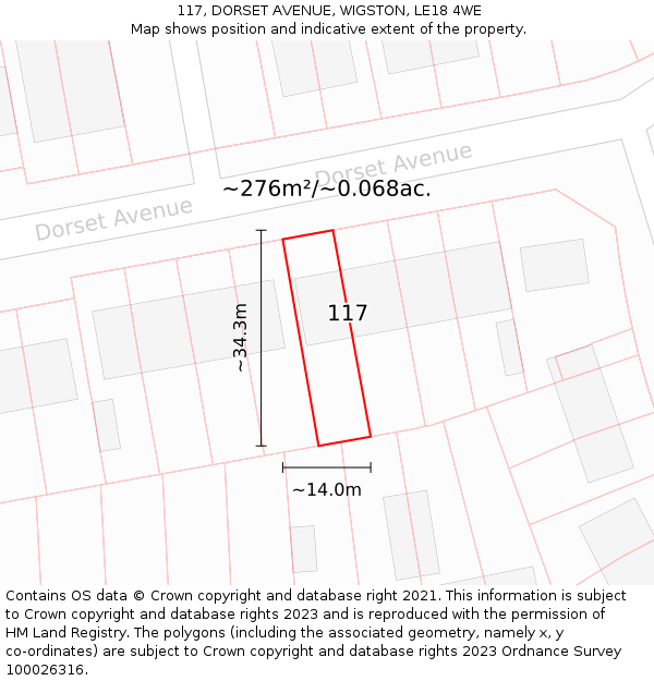 117, DORSET AVENUE, WIGSTON, LE18 4WE: Plot and title map