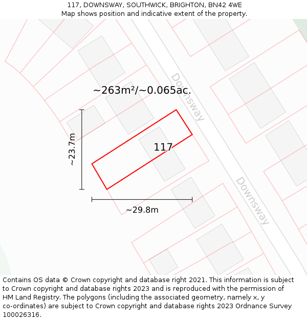117, DOWNSWAY, SOUTHWICK, BRIGHTON, BN42 4WE: Plot and title map
