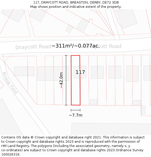 117, DRAYCOTT ROAD, BREASTON, DERBY, DE72 3DB: Plot and title map