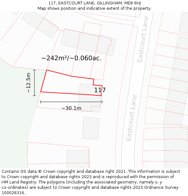 117, EASTCOURT LANE, GILLINGHAM, ME8 6HJ: Plot and title map