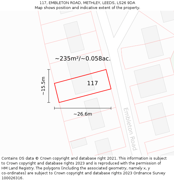 117, EMBLETON ROAD, METHLEY, LEEDS, LS26 9DA: Plot and title map