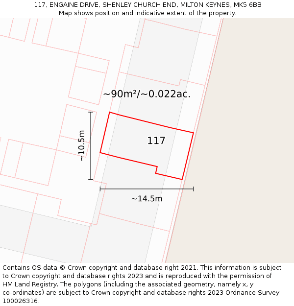 117, ENGAINE DRIVE, SHENLEY CHURCH END, MILTON KEYNES, MK5 6BB: Plot and title map