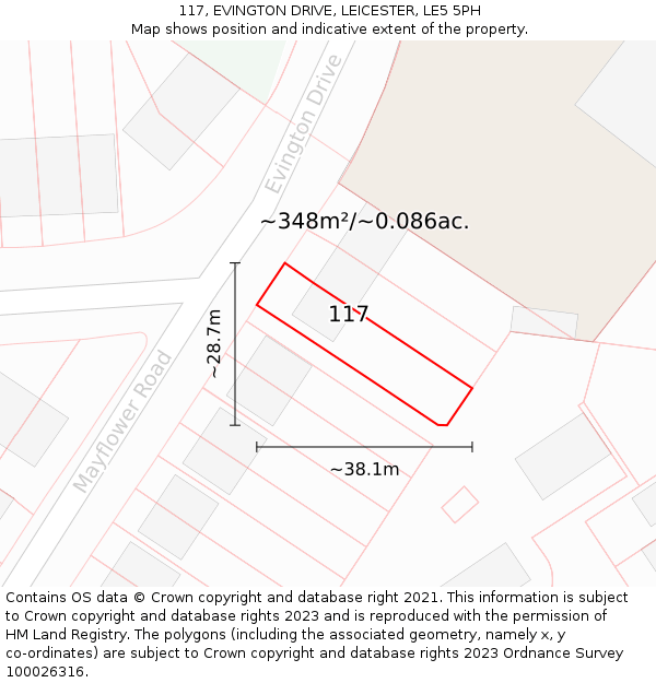 117, EVINGTON DRIVE, LEICESTER, LE5 5PH: Plot and title map