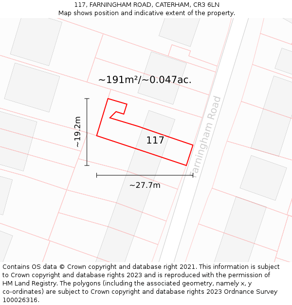 117, FARNINGHAM ROAD, CATERHAM, CR3 6LN: Plot and title map