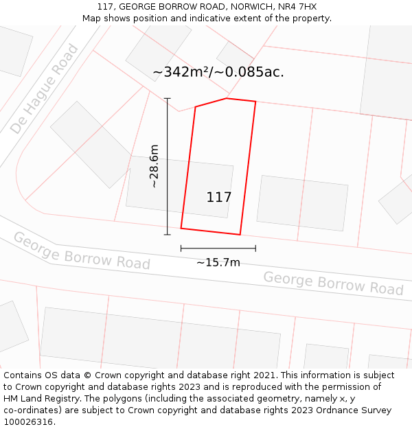117, GEORGE BORROW ROAD, NORWICH, NR4 7HX: Plot and title map