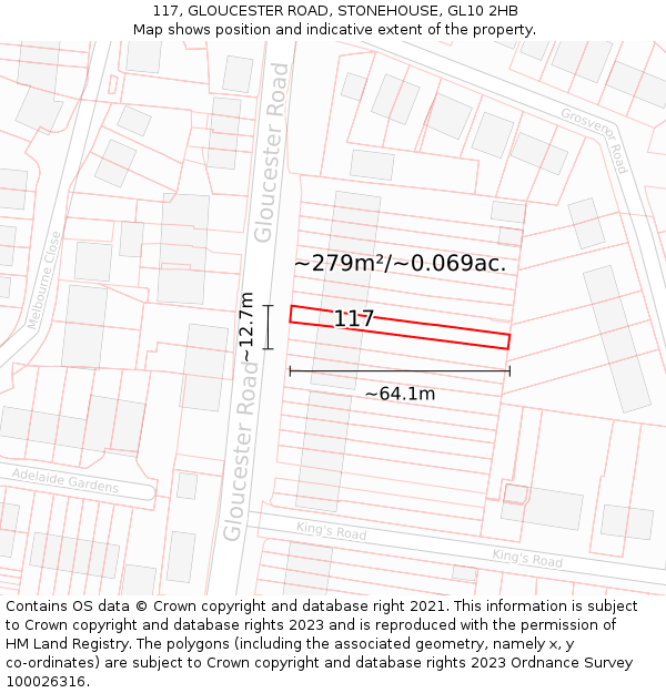 117, GLOUCESTER ROAD, STONEHOUSE, GL10 2HB: Plot and title map