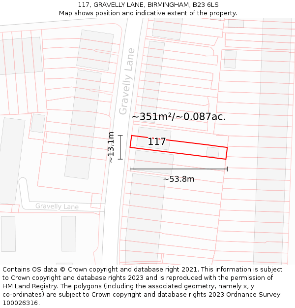 117, GRAVELLY LANE, BIRMINGHAM, B23 6LS: Plot and title map