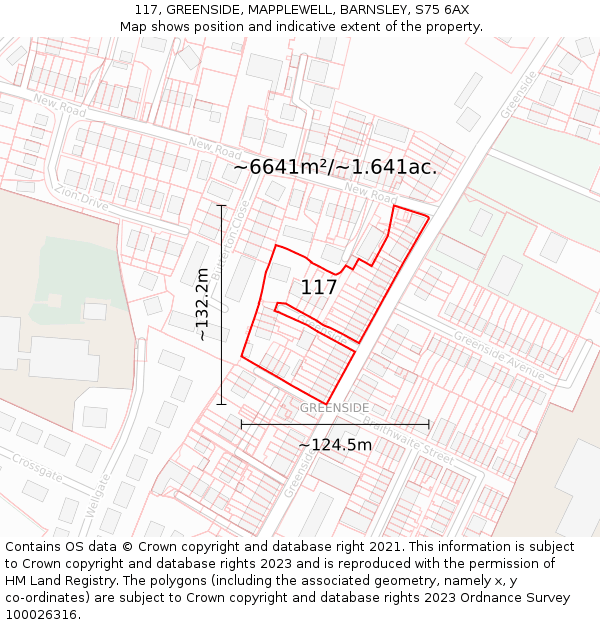 117, GREENSIDE, MAPPLEWELL, BARNSLEY, S75 6AX: Plot and title map
