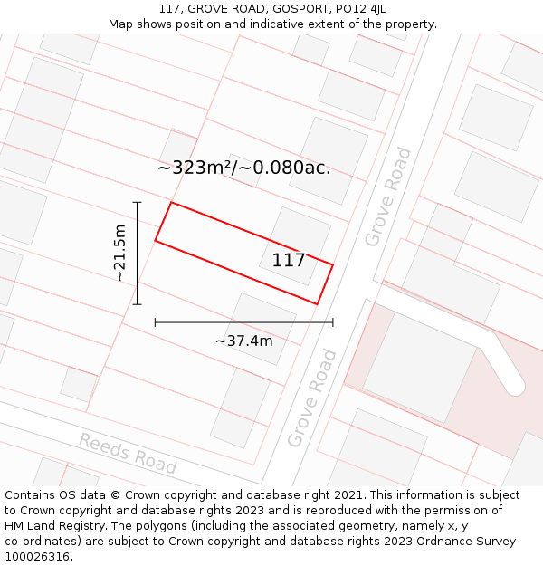 117, GROVE ROAD, GOSPORT, PO12 4JL: Plot and title map