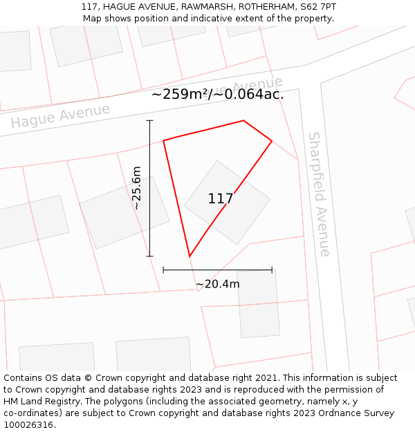 117, HAGUE AVENUE, RAWMARSH, ROTHERHAM, S62 7PT: Plot and title map