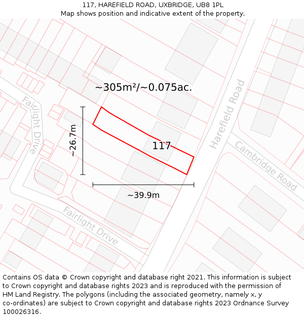 117, HAREFIELD ROAD, UXBRIDGE, UB8 1PL: Plot and title map