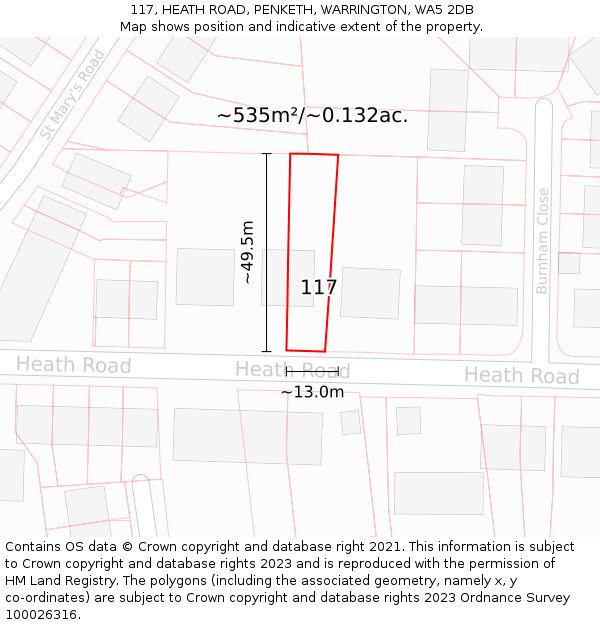 117, HEATH ROAD, PENKETH, WARRINGTON, WA5 2DB: Plot and title map