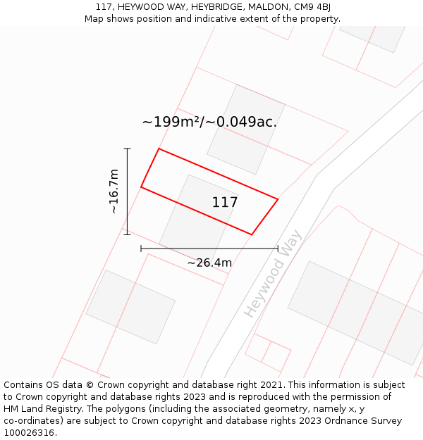 117, HEYWOOD WAY, HEYBRIDGE, MALDON, CM9 4BJ: Plot and title map