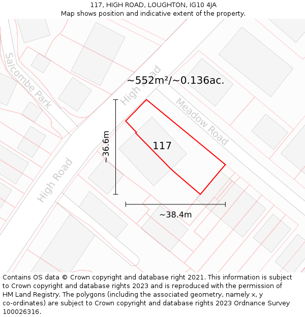 117, HIGH ROAD, LOUGHTON, IG10 4JA: Plot and title map