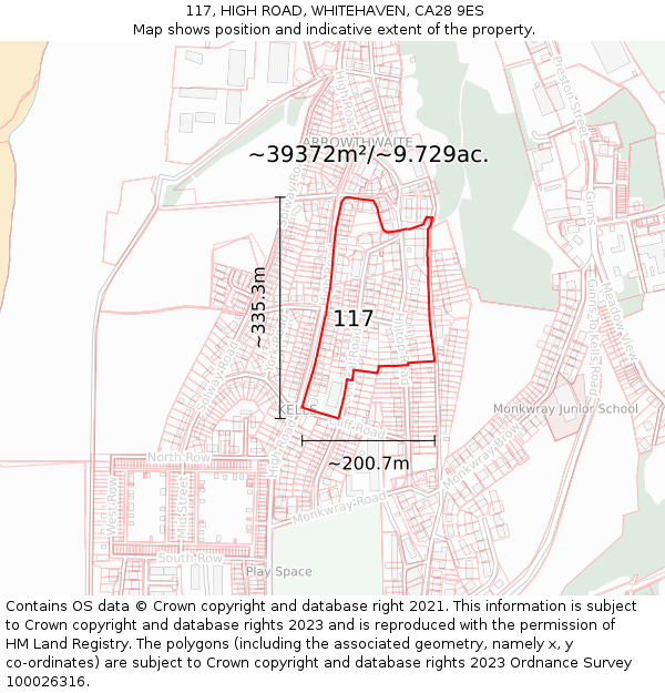 117, HIGH ROAD, WHITEHAVEN, CA28 9ES: Plot and title map